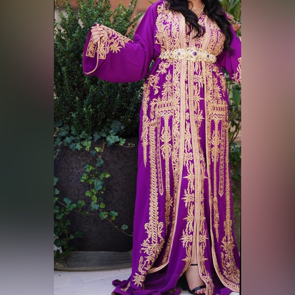 Authentic purple Moroccan Takchita and Gold Embroidered Dress